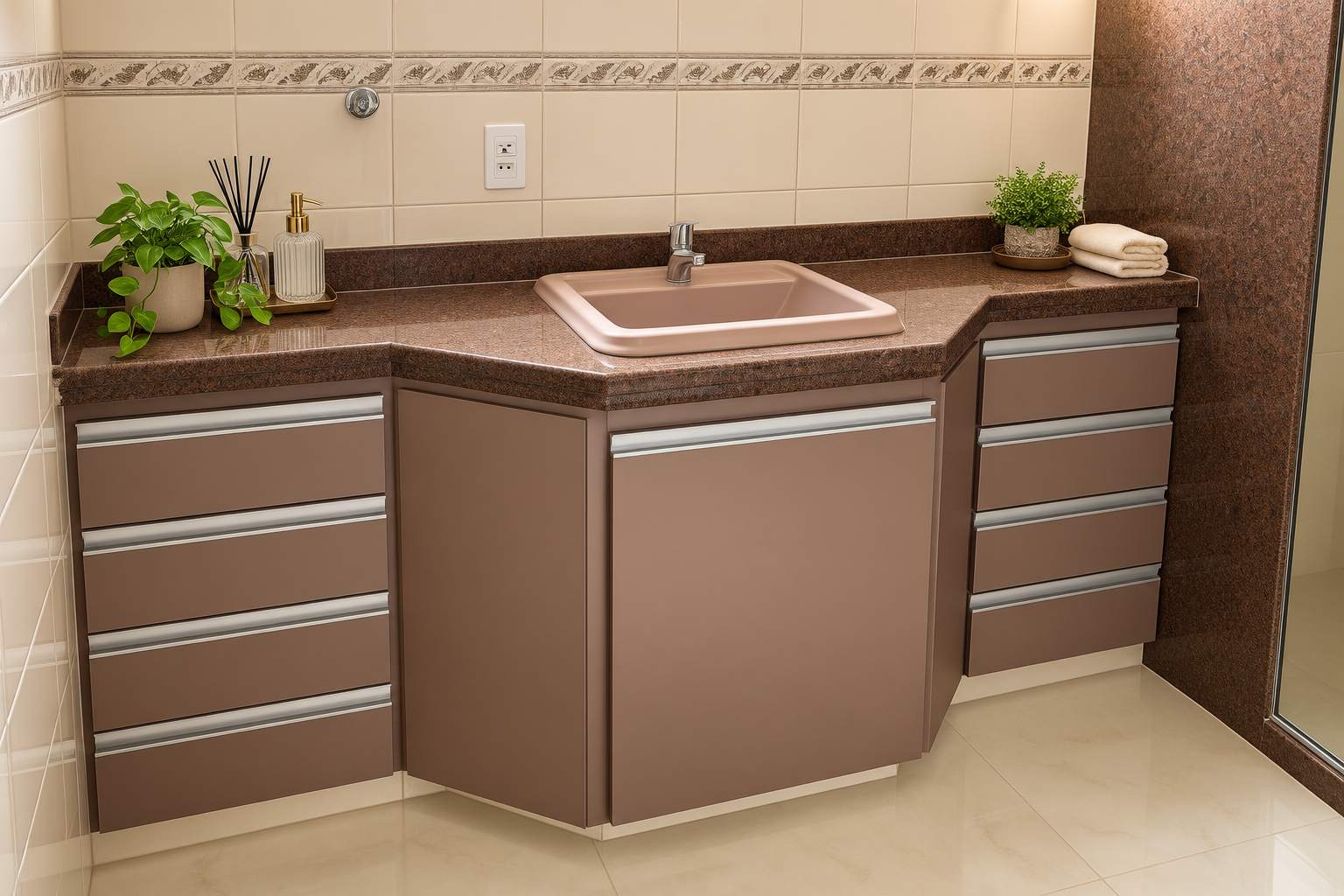 Gabinete Chanfrado em MDF Naval & Granito